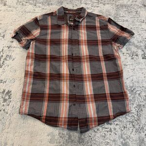 Men's Prana short sleeve button up size medium brown and‎ orange plaid